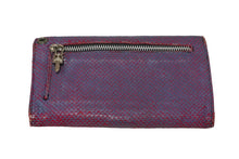Load image into Gallery viewer, CHROME HEARTS クロムハーツ 三つ折り 長財布 ウェーブウォレット クロスボタン レッド ブルー シルバー925 良品 中古 58555