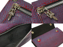 Load image into Gallery viewer, CHROME HEARTS クロムハーツ 三つ折り 長財布 ウェーブウォレット クロスボタン レッド ブルー シルバー925 良品 中古 58555