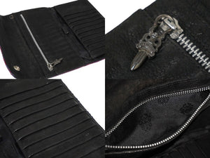 CHROME HEARTS クロムハーツ 三つ折り 長財布 ウェーブウォレット クロスボタン レッド ブルー シルバー925 良品 中古 58555
