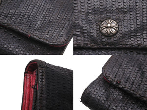 CHROME HEARTS クロムハーツ 長財布 ウェーブウォレット クロスボタン ブラック ピンク シルバー925 良品 中古 58556