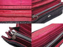 Load image into Gallery viewer, CHROME HEARTS クロムハーツ 長財布 ウェーブウォレット クロスボタン ブラック ピンク シルバー925 良品 中古 58556