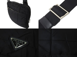 PRADA プラダショルダーバッグ VA0720 キルティング シワ加工 ナイロン ブラック シルバー金具 美品 中古 58570 