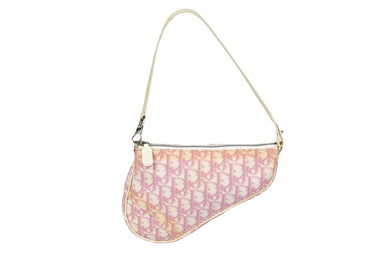 Christian Dior クリスチャンディオール ワンショルダーバッグ トロッター柄 サドルバッグ PVC ピンク ホワイト 良品 中古 58571