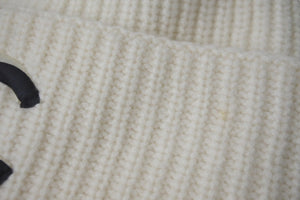 CHANEL シャネル ニットキャップ 帽子 ココマーク 刺繍 リバーシブル コットン ウール アイボリー ブラック 美品 中古 58583