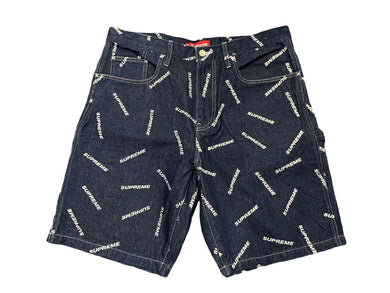 極美品 Supreme シュプリーム ショートパンツ デニムペインター 2018年AW 34 コットン インディゴ シルバー金具 ロゴ 中古 58585 
