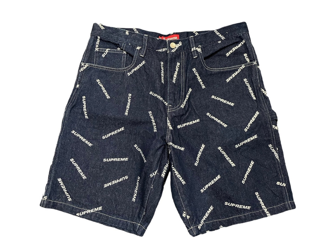 極美品 Supreme シュプリーム ショートパンツ デニムペインター 2018年AW 34 コットン インディゴ シルバー金具 ロゴ 中古 58585 