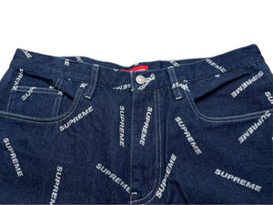 極美品 Supreme シュプリーム ショートパンツ デニムペインター 2018年AW 34 コットン インディゴ シルバー金具 ロゴ 中古 58585 