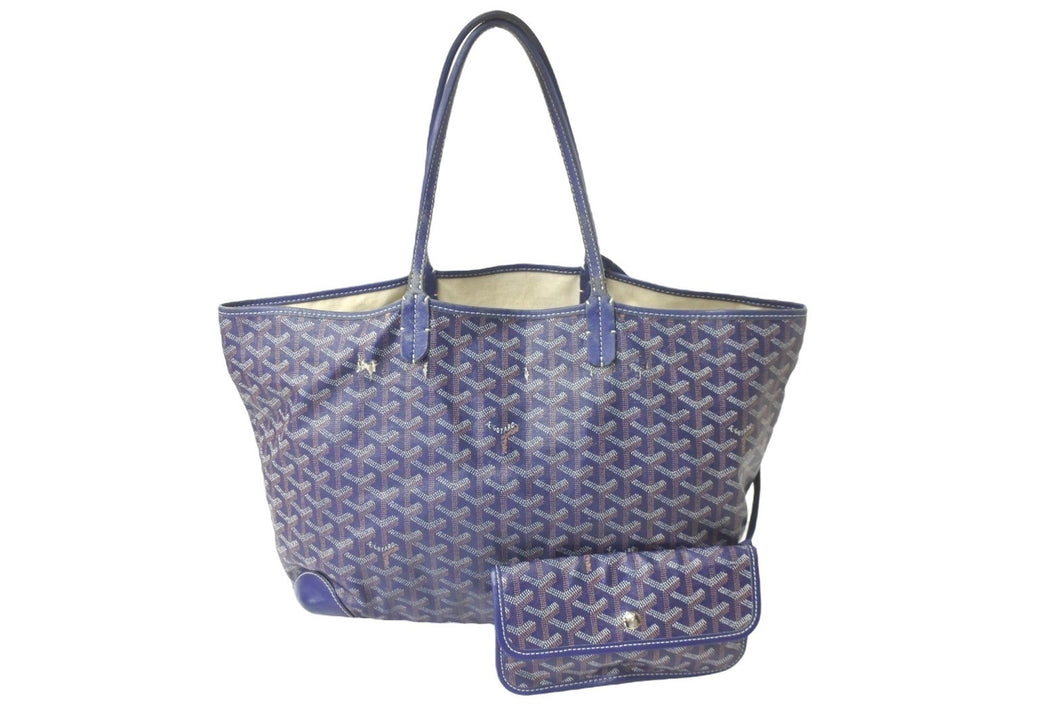 GOYARD ゴヤール トートバッグ サンルイPM ヘリンボーン柄 ネイビー ダメージ多数 中古 58601