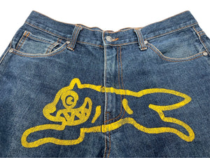 BILLIONAIRE BOYS CLUB ビリオネアボーイズクラブ デニム ストレート ランニングドッグ ロゴ プリント ブルー 良品 中古 58612