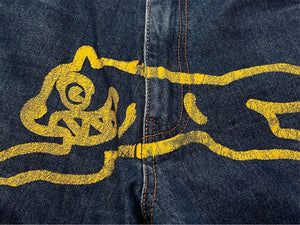 BILLIONAIRE BOYS CLUB ビリオネアボーイズクラブ デニム ストレート ランニングドッグ ロゴ プリント ブルー 良品 中古 58612