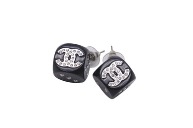 CHANEL シャネル ダイス サイコロ ラインストーン ココマーク ピアス AB0033 B18K ブラック シルバー金具 美品 中古 58636