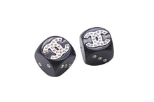 Load image into Gallery viewer, CHANEL シャネル ダイス サイコロ ラインストーン ココマーク ピアス AB0033 B18K ブラック シルバー金具 美品 中古 58636