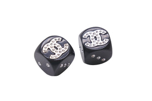 CHANEL シャネル ダイス サイコロ ラインストーン ココマーク ピアス AB0033 B18K ブラック シルバー金具 美品 中古 58636