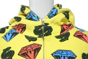 Billionaire Boys Club ビリオネアボーイズクラブ ジップアップ DIAMOND & DOLLAR 20SS イエロー コットン XL 美品 中古 58638