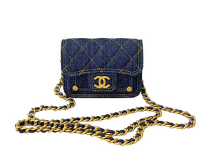 新品未使用 新作 CHANEL シャネル ミニチェーンショルダーバッグ ココマーク AP3349 デニム ラメ ネイビー ゴールド金具 58666