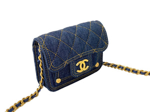 新品未使用 新作 CHANEL シャネル ミニチェーンショルダーバッグ ココマーク AP3349 デニム ラメ ネイビー ゴールド金具 58666