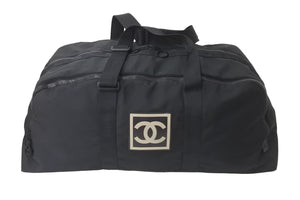 CHANEL シャネル スポーツライン ココマーク ボストンバッグ 7番台 ブラック コットンキャンバス ナイロン 美品 中古 58668