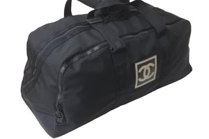 CHANEL シャネル スポーツライン ココマーク ボストンバッグ 7番台 ブラック コットンキャンバス ナイロン 美品 中古 58668