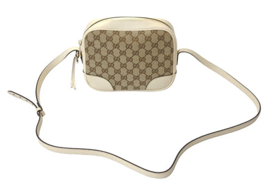 極美品 GUCCI グッチ ショルダーバッグ 斜め掛け 449413 520981 GGキャンバス レザー ベージュ ホワイト ゴールド金具 中古 58671