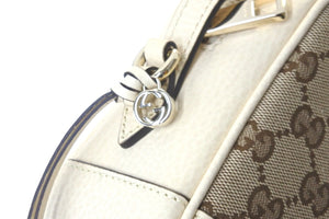 極美品 GUCCI グッチ ショルダーバッグ 斜め掛け 449413 520981 GGキャンバス レザー ベージュ ホワイト ゴールド金具 中古 58671