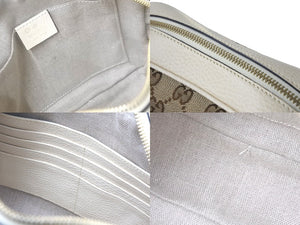 極美品 GUCCI グッチ ショルダーバッグ 斜め掛け 449413 520981 GGキャンバス レザー ベージュ ホワイト ゴールド金具 中古 58671
