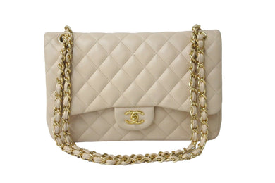 CHANEL シャネル チェーンショルダーバッグ デカマトラッセ ココマーク Wフラップ 15番台 ラムスキン ベージュ 美品 中古 58672