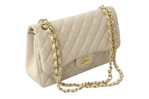 CHANEL シャネル チェーンショルダーバッグ デカマトラッセ ココマーク Wフラップ 15番台 ラムスキン ベージュ 美品 中古 58672