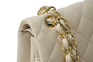 CHANEL シャネル チェーンショルダーバッグ デカマトラッセ ココマーク Wフラップ 15番台 ラムスキン ベージュ 美品 中古 58672