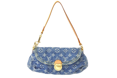 LOUIS VUITTON ルイヴィトン セミショルダーバッグ M95050 モノグラム デニム ミニプリーティ ブルー ゴールド 美品 中古 58673