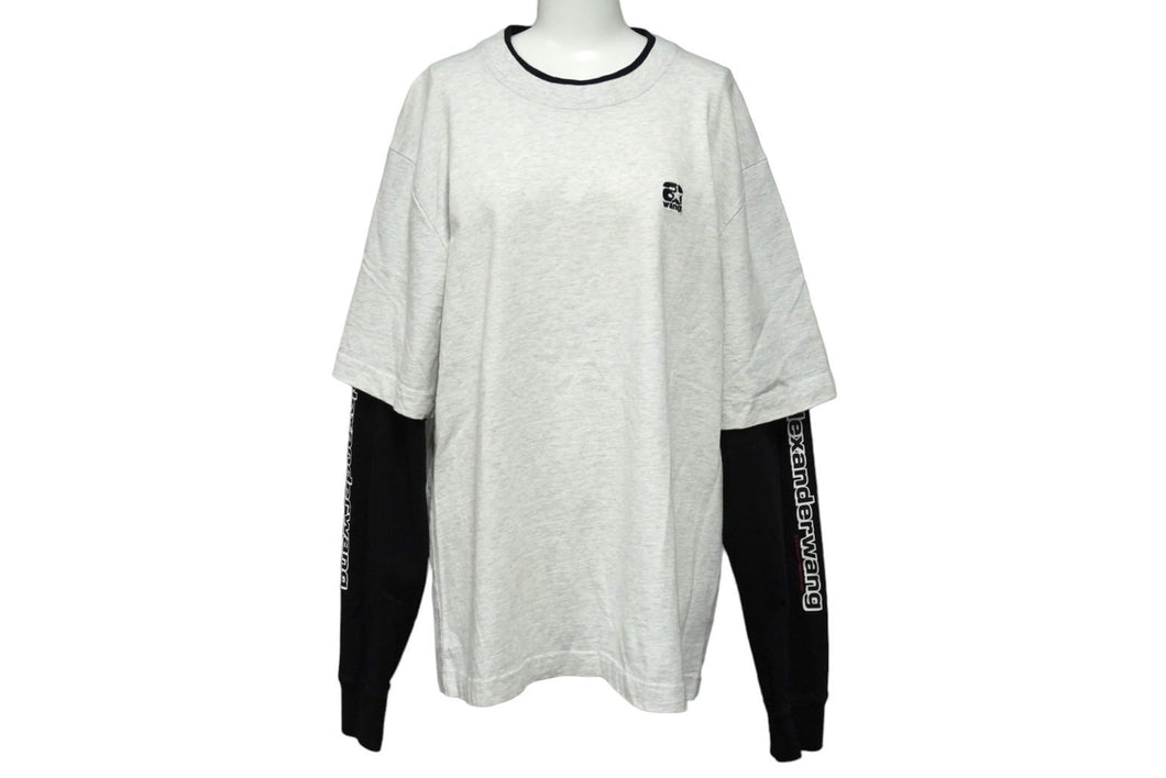 Alexander Wang アレキサンダーワン スウェット トレーナー 切り返しロゴ刺繍 コットン ホワイト ブラック M 良品 中古 58719 