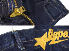 画像をギャラリービューアに読み込む, A BATHING APE アベイシングエイプ デニムパンツ BAPAバックロゴ サイズM インディゴ ネイビー 美品 中古 58740 