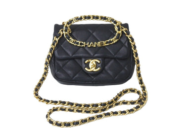 極美品 CHANEL シャネル チェーンショルダーバッグ AS3748 マトラッセ トップハンドル ブラック ゴールド金具 中古 58746