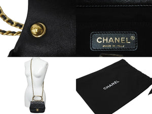 極美品 CHANEL シャネル チェーンショルダーバッグ AS3748 マトラッセ トップハンドル ブラック ゴールド金具 中古 58746