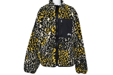 STUSSY ステューシー リバーシブル シェルパフリース ナイロン ジップジャケット イエロー レオパード S 118529 美品 中古 58760