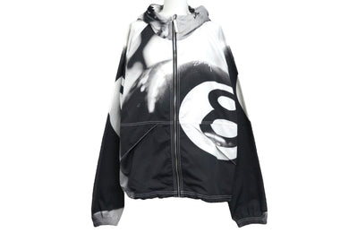 STUSSY ステューシー 8ボール ビーチ シェル ジャケット ブラック ホワイト グレー アノラック フード サイズM 美品 中古 58767