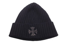 Load image into Gallery viewer, 新品未使用 CHROME HEARTS クロムハーツ CH プラス ニットキャップ ブラック クロス レザー パッチ ビーニー カシミヤ 中古 58793