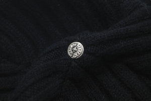 新品未使用 CHROME HEARTS クロムハーツ CH プラス ニットキャップ ブラック クロス レザー パッチ ビーニー カシミヤ 中古 58793