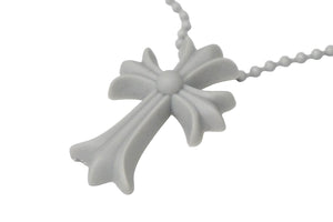 新品未使用 CHROME HEARTS クロムハーツ クロス ネックレス ボールチェーン グレー シリコン ラバー 中古 58799