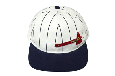 Atlanta Braves アトランタ ブレーブス ベースボールキャップ ボーダー コットン ホワイト ネイビー レッド 調節可 良品 中古 58811