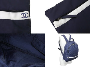 CHANEL シャネル リュック デイパック マトラッセ ココマーク 20番台 2015年 ナイロン レザー ネイビー ホワイト 美品 中古 58832