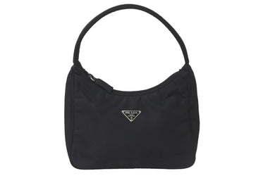 PRADA プラダ ハンドバッグ ワンショルダー MV515 ホーボー ミニバッグ 三角ロゴ ブラック シルバー金具 美品 中古 58833