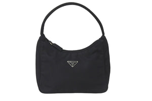 PRADA プラダ ハンドバッグ ワンショルダー MV515 ホーボー ミニバッグ 三角ロゴ ブラック シルバー金具 美品 中古 58833