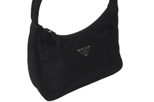 PRADA プラダ ハンドバッグ ワンショルダー MV515 ホーボー ミニバッグ 三角ロゴ ブラック シルバー金具 美品 中古 58833
