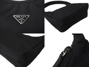 PRADA プラダ ハンドバッグ ワンショルダー MV515 ホーボー ミニバッグ 三角ロゴ ブラック シルバー金具 美品 中古 58833