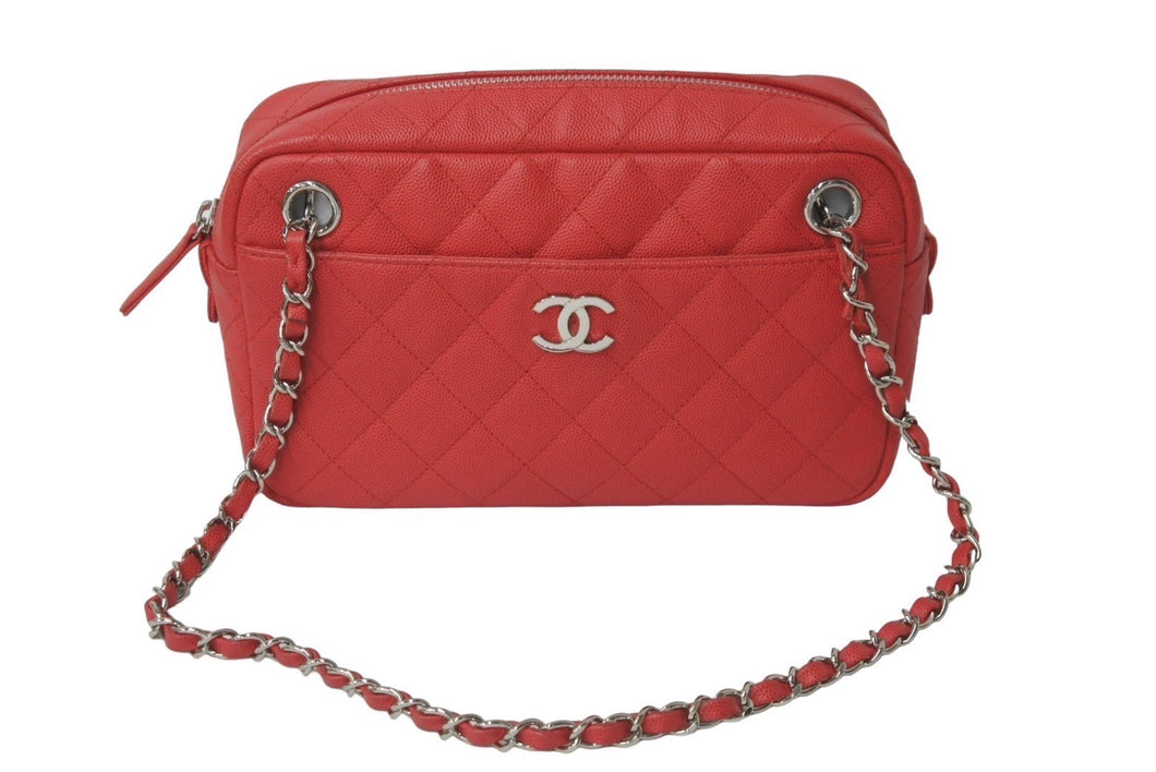 新品同様 CHANEL シャネル チェーン ショルダーバッグ マトラッセ A91731 25番台 ピンク キャビアスキン シルバー金具 58840