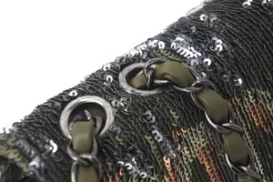 CHANEL シャネル Wチェーンショルダーバッグ ココキューバ 23番台 2016 スパンコール ラムスキン カーキ シルバー 美品 中古 58847