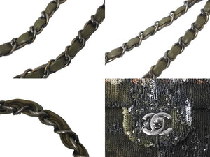 CHANEL シャネル Wチェーンショルダーバッグ ココキューバ 23番台 2016 スパンコール ラムスキン カーキ シルバー 美品 中古 58847