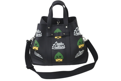 極美品 LOUIS VUITTON × NIGO ルイヴィトン×ニゴー トートバッグ トロリートート M59373 カーフ ブラック シルバー金具 中古 58857