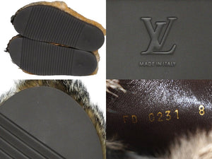 極美品 LOUIS VUITTON ルイヴィトン イージーライン ミュール フォックスファー スリッポン ブラウン ロゴ サイズ8 中古 58859