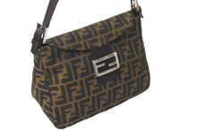 画像をギャラリービューアに読み込む, FENDI フェンディショルダーバッグ マンマズ柄ッカ キャンバス レザー ブラウン ブラック シルバー金具 美品 中古 58864 